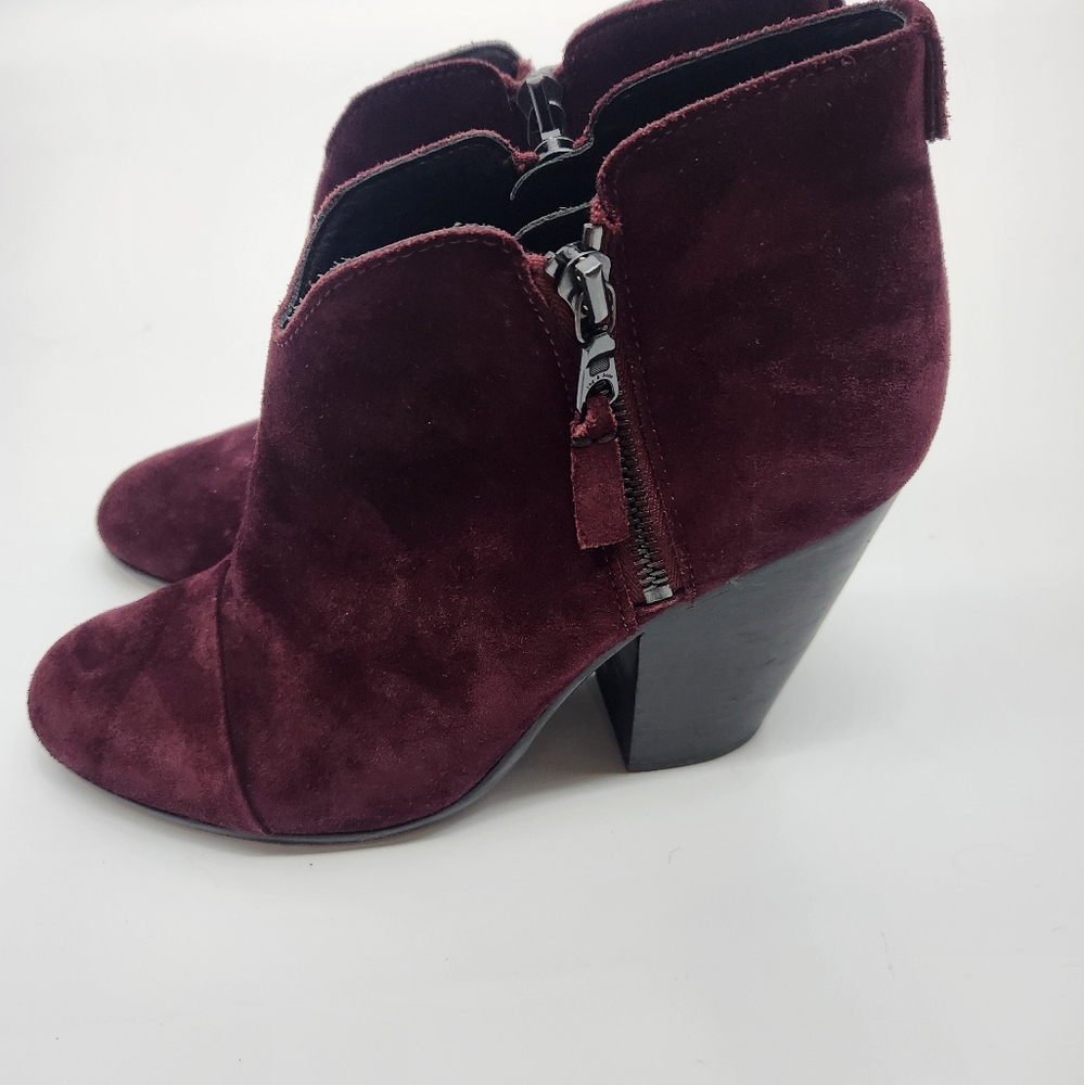 Rag and Bone Margot Burgandy Suede Block Heel Ankle Boot Size EU 38.5 US 8.5 EUC